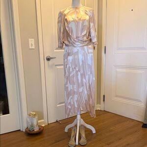 Reiss Asymmetrical Dress in Pink and Cream